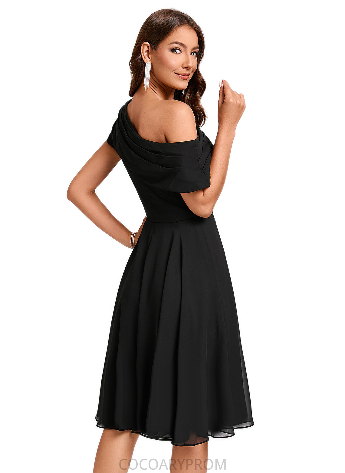 Karma A-line One Shoulder Knee-Length Chiffon Cocktail Dress With Ruffle DA8P0022309