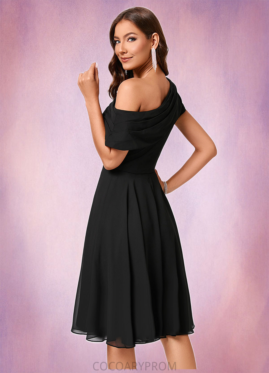 Erika A-line One Shoulder Knee-Length Chiffon Cocktail Dress With Ruffle DA8P0022309