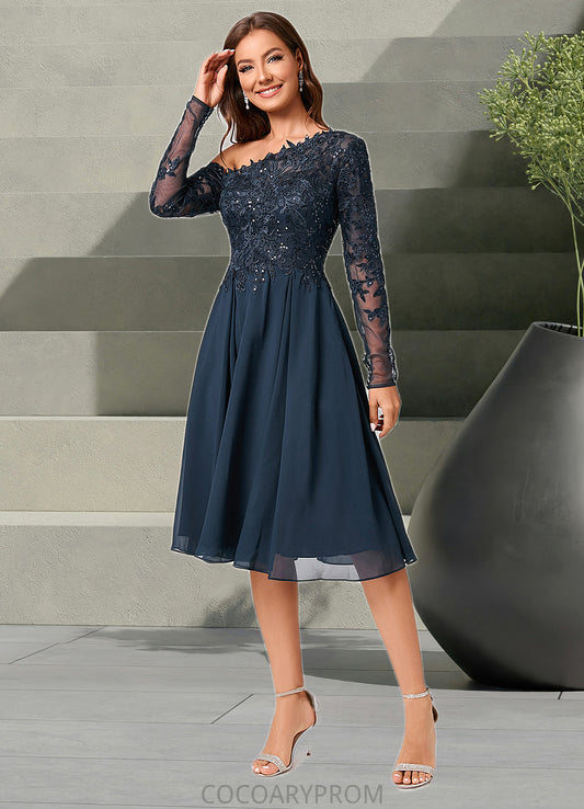 Melissa A-line One Shoulder Knee-Length Chiffon Lace Sequin Cocktail Dress With Sequins DA8P0022310