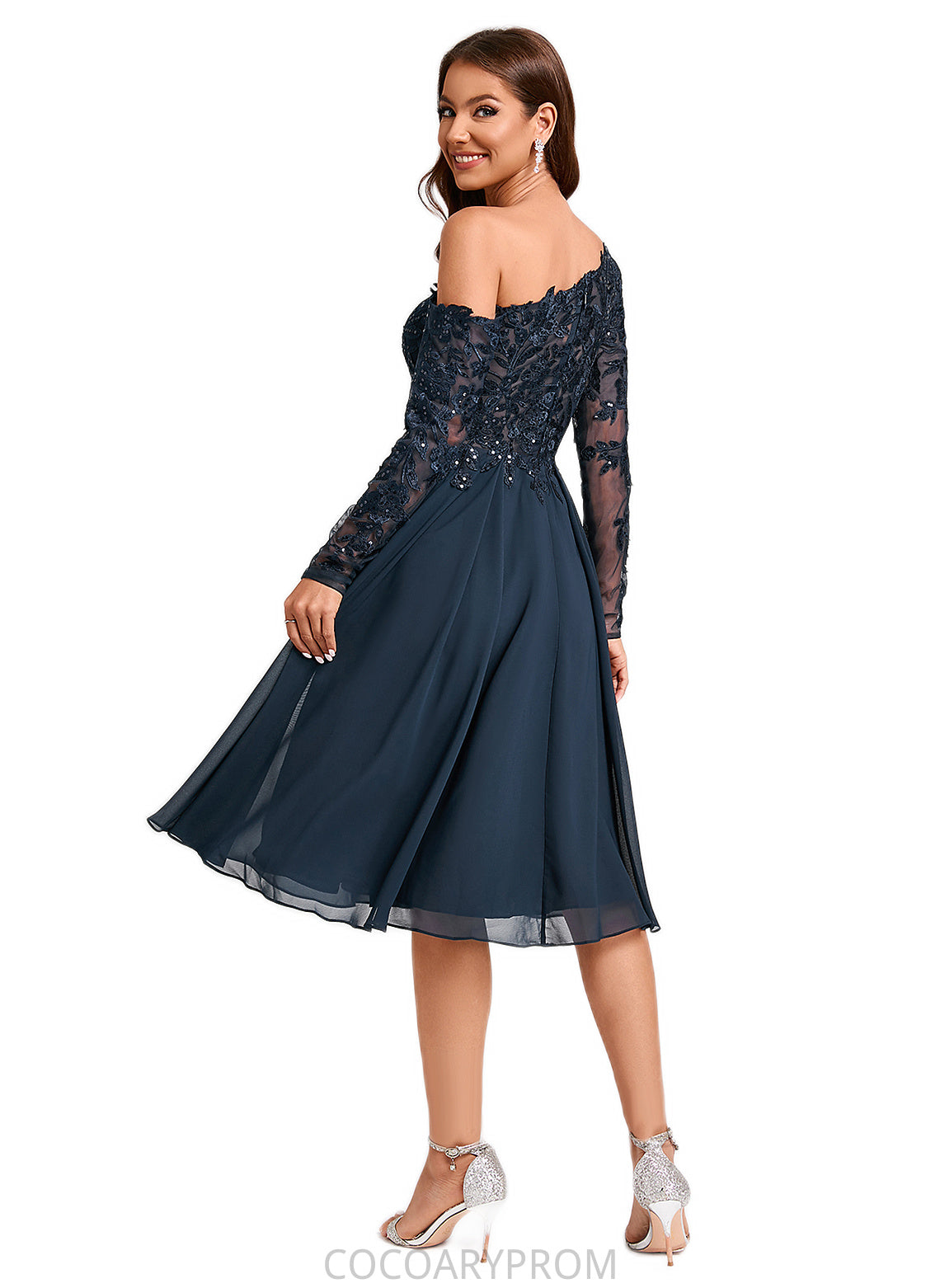 Kiana A-line One Shoulder Knee-Length Chiffon Lace Sequin Cocktail Dress With Sequins DA8P0022310