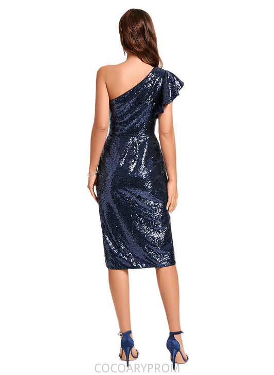 Mia Sheath/Column One Shoulder Knee-Length Sequin Cocktail Dress With Ruffle Sequins DA8P0022330