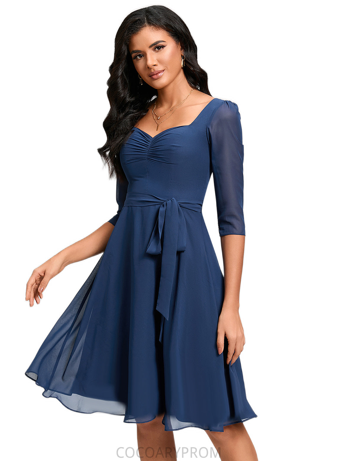 Janae A-line V-Neck Knee-Length Chiffon Cocktail Dress With Ruffle DA8P0022333