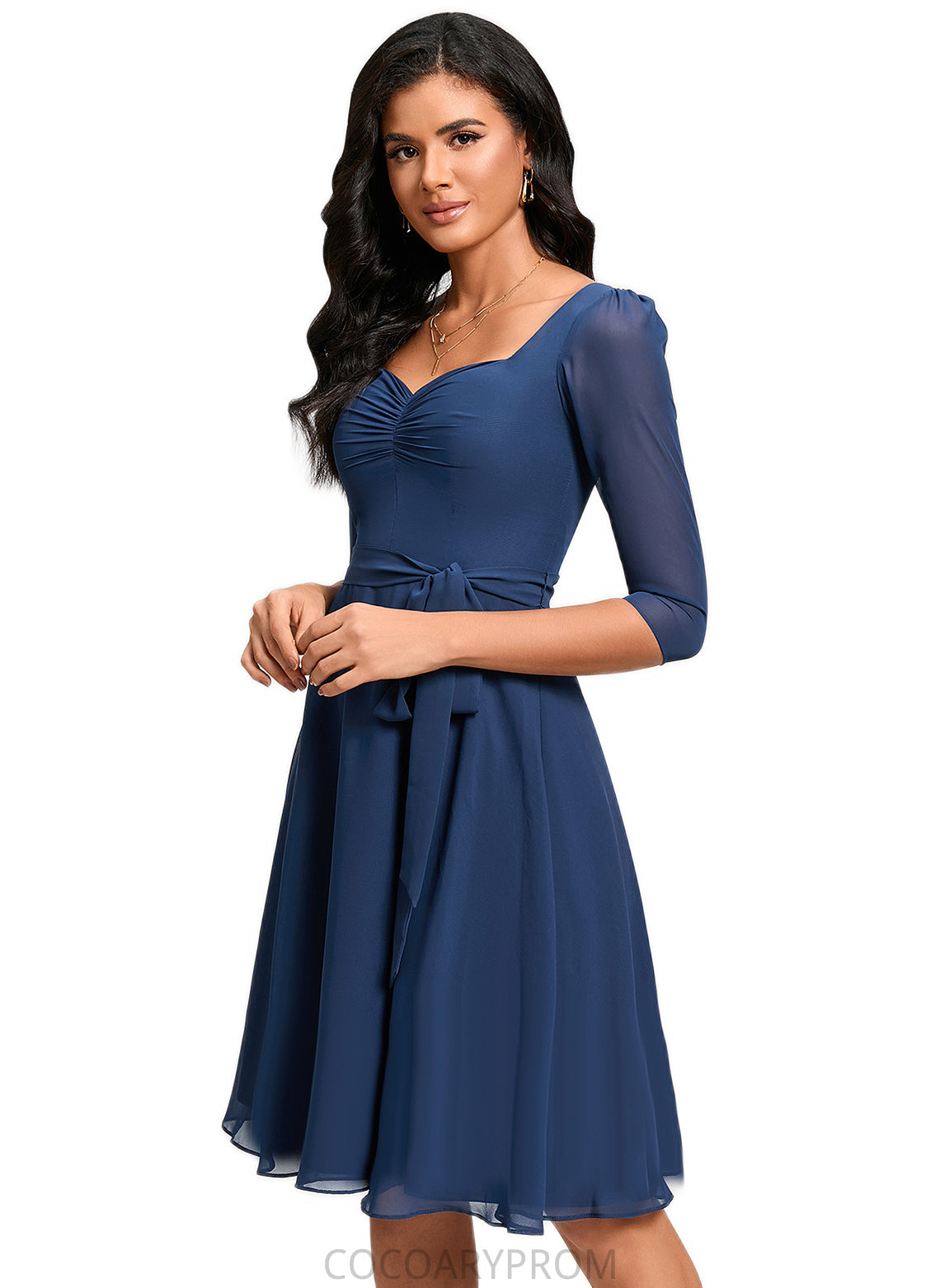 Janae A-line V-Neck Knee-Length Chiffon Cocktail Dress With Ruffle DA8P0022333