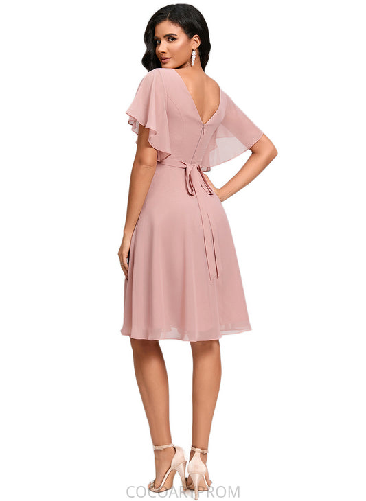 Edith A-line V-Neck Knee-Length Chiffon Cocktail Dress With Ruffle DA8P0022335