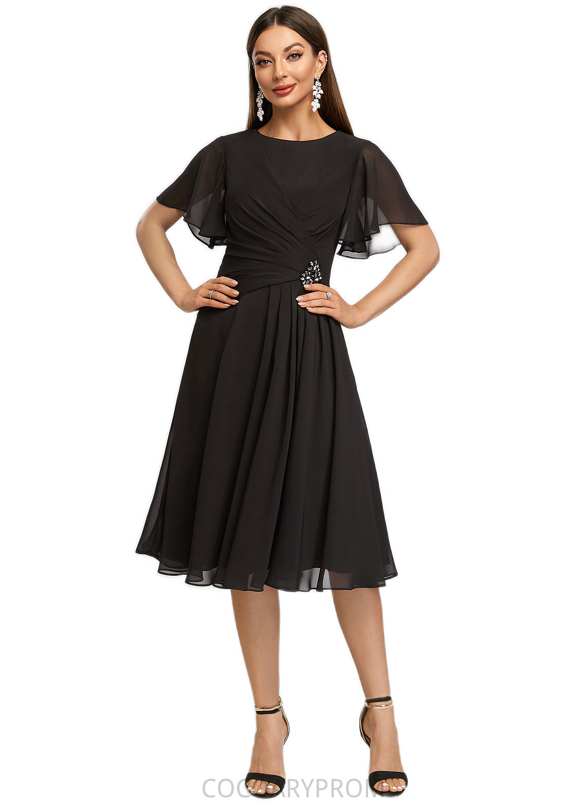 Marlee A-line Scoop Knee-Length Chiffon Cocktail Dress With Beading Pleated DA8P0022336