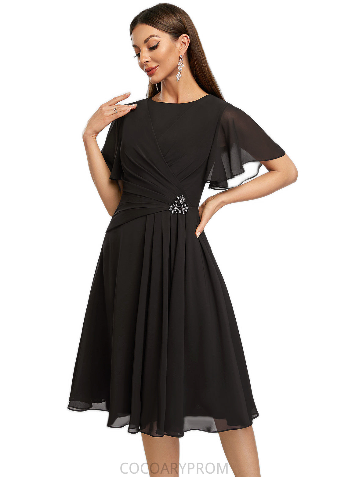 Marlee A-line Scoop Knee-Length Chiffon Cocktail Dress With Beading Pleated DA8P0022336