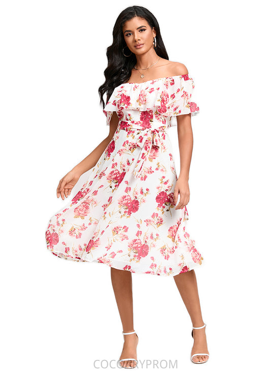 Sydnee A-line Off the Shoulder Knee-Length Chiffon Cocktail Dress With Bow DA8P0022337