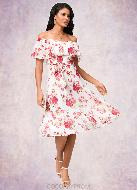 Madalyn A-line Off the Shoulder Knee-Length Chiffon Cocktail Dress With Bow DA8P0022337