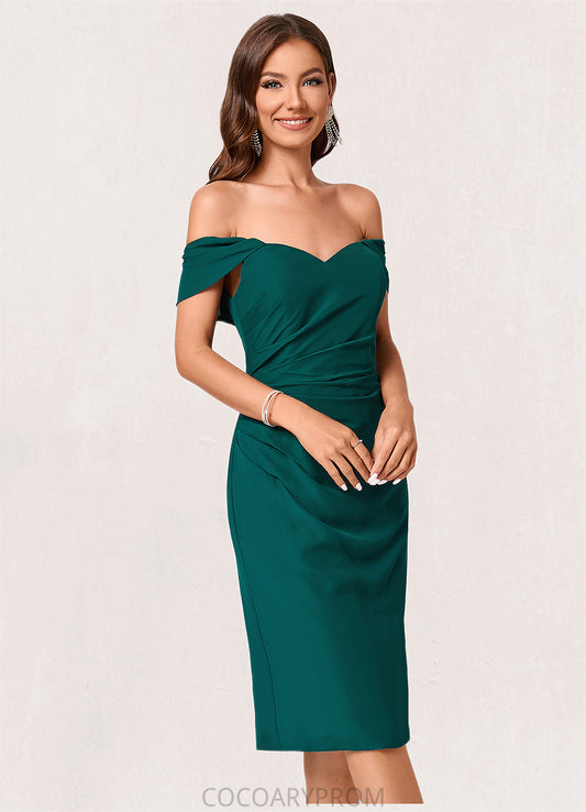 Poll Sheath/Column Off the Shoulder Knee-Length Chiffon Cocktail Dress With Ruffle DA8P0022340