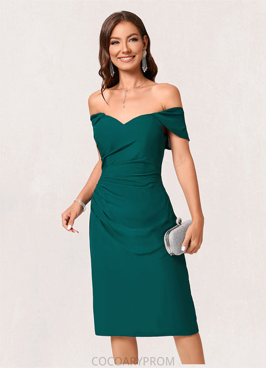 Poll Sheath/Column Off the Shoulder Knee-Length Chiffon Cocktail Dress With Ruffle DA8P0022340