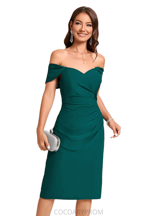 Brooklyn Sheath/Column Off the Shoulder Knee-Length Chiffon Cocktail Dress With Ruffle DA8P0022340