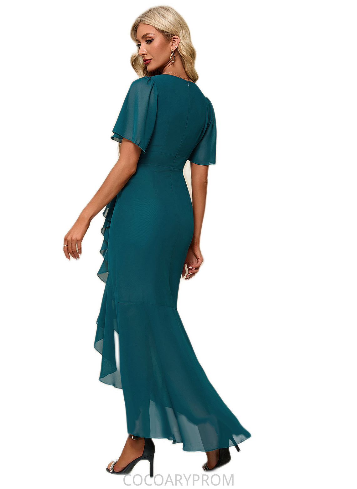 Michaelia Ruffle V-Neck Elegant Trumpet/Mermaid Chiffon Asymmetrical Dresses DA8P0022358