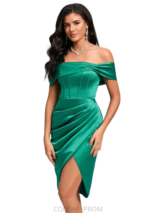 Maryjane Sheath/Column Off the Shoulder Asymmetrical Satin Cocktail Dress With Pleated DA8P0022365