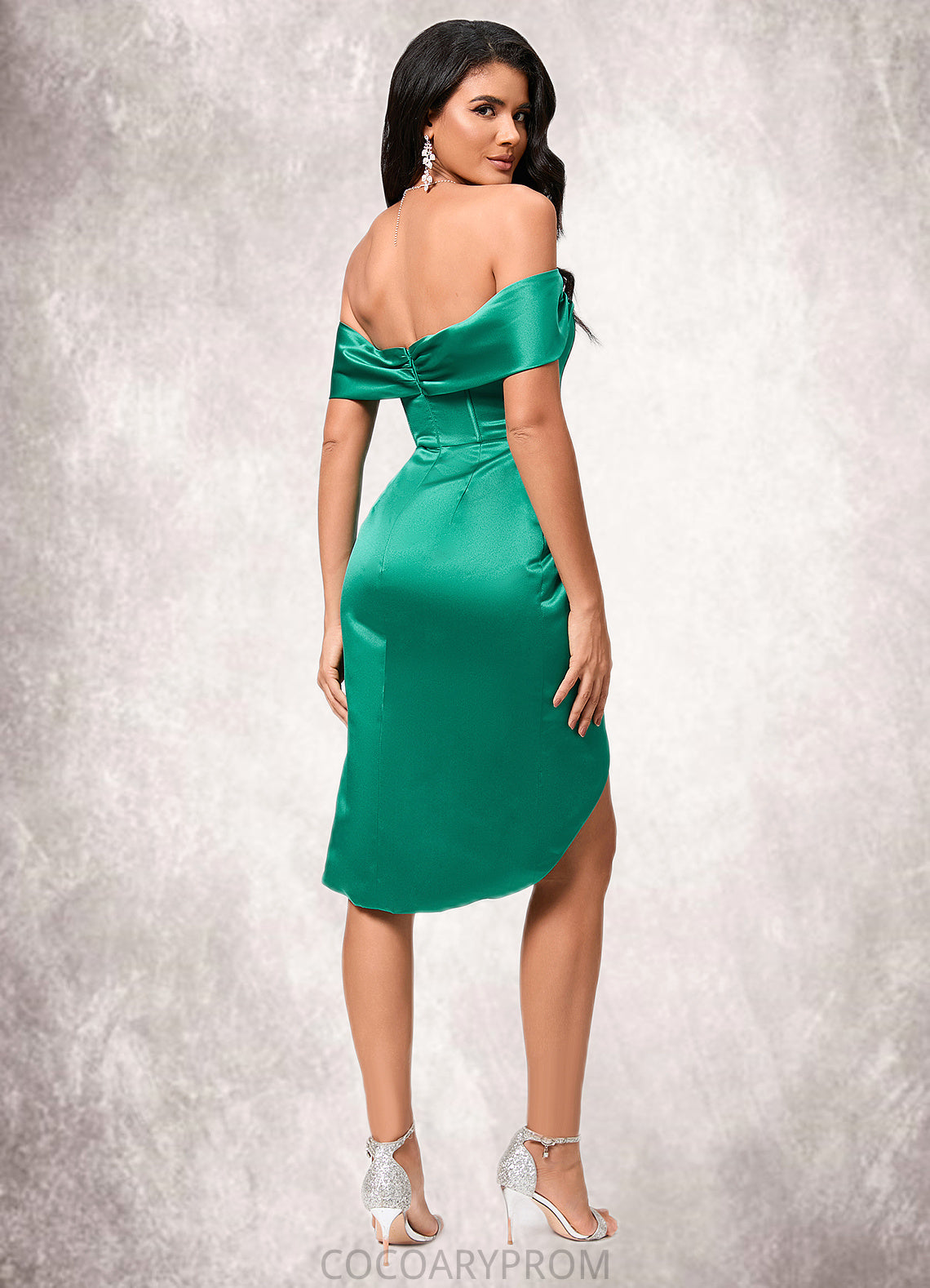 Jaylah Sheath/Column Off the Shoulder Asymmetrical Satin Cocktail Dress With Pleated DA8P0022365