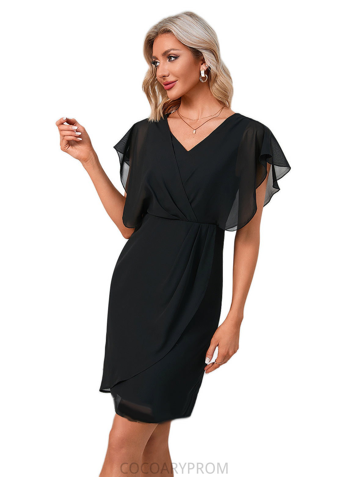 Brooklyn Cascading Ruffles Ruffle V-Neck Elegant Sheath/Column Chiffon Dresses DA8P0022394