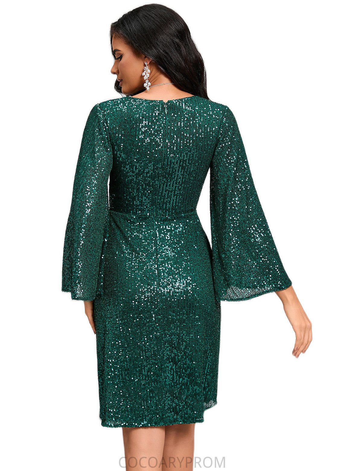 Mariyah Sheath/Column V-Neck Knee-Length Sequin Cocktail Dress With Ruffle DA8P0022400