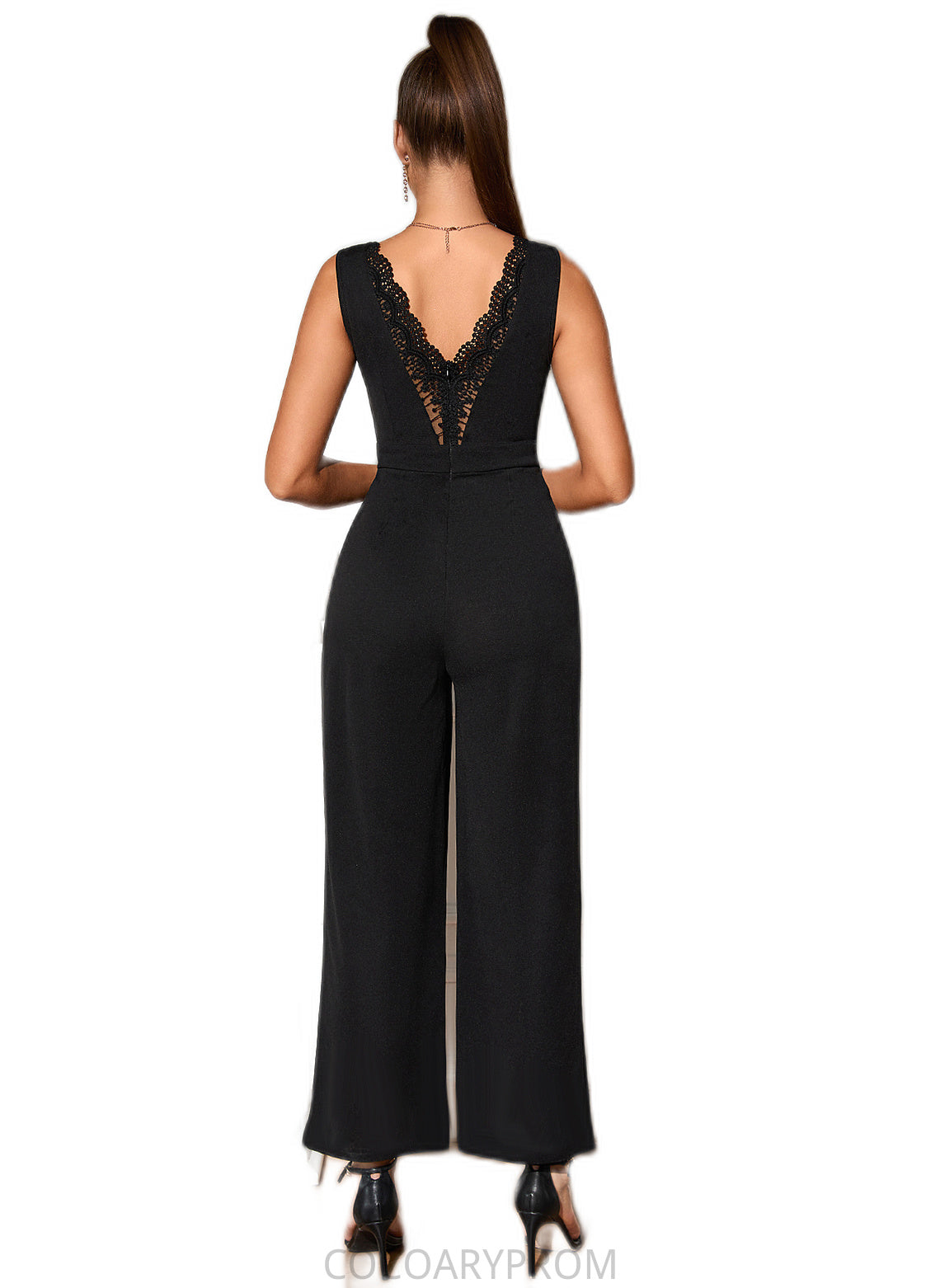 Ada Jacquard V-Neck Elegant Jumpsuit/Pantsuit Polyester Maxi Dresses DA8P0022404