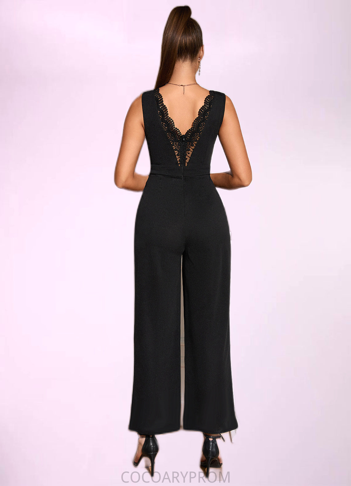 Emilia Jacquard V-Neck Elegant Jumpsuit/Pantsuit Polyester Maxi Dresses DA8P0022404