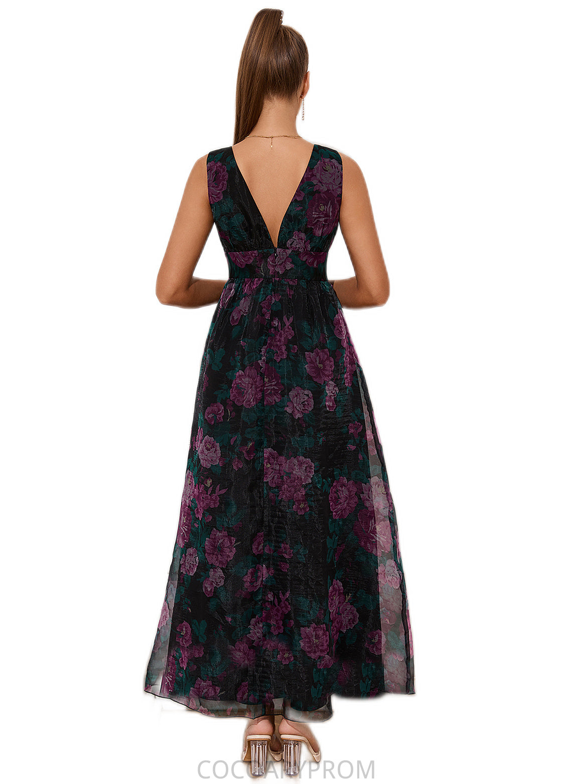 Millicent Floral Print V-Neck Elegant A-line Organza Maxi Dresses DA8P0022406