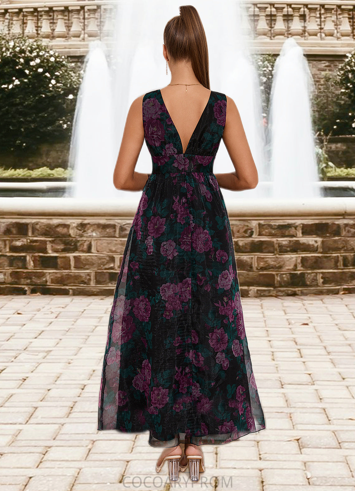 Ella Floral Print V-Neck Elegant A-line Organza Maxi Dresses DA8P0022406