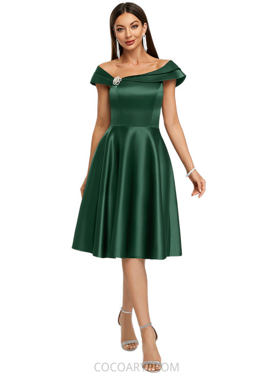 Margery A-line Asymmetrical Knee-Length Satin Cocktail Dress With Rhinestone Crystal Brooch DA8P0022407