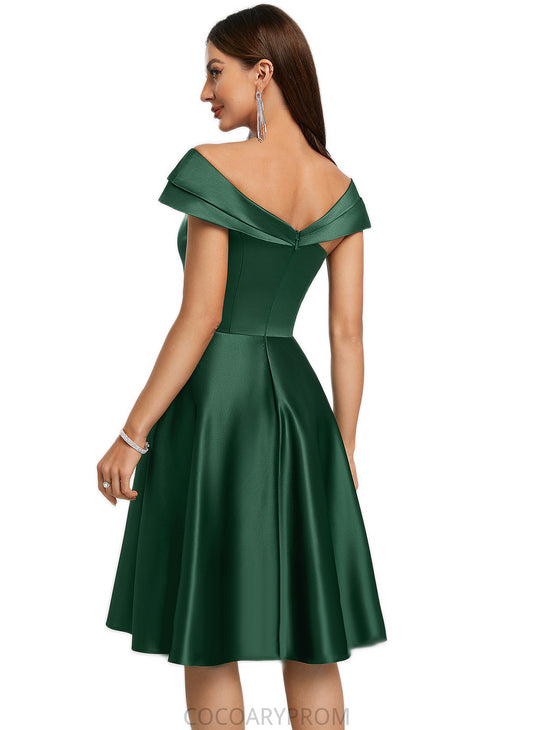 Margery A-line Asymmetrical Knee-Length Satin Cocktail Dress With Rhinestone Crystal Brooch DA8P0022407