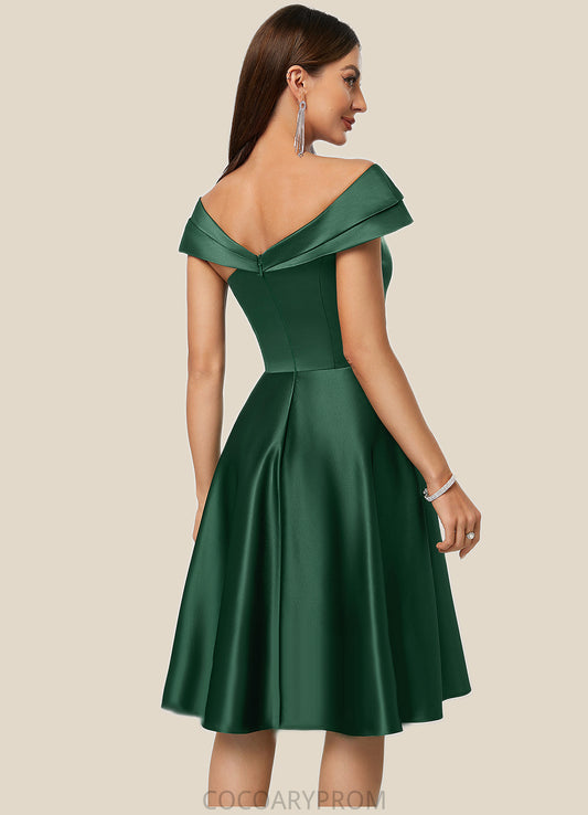 Chana A-line Asymmetrical Knee-Length Satin Cocktail Dress With Rhinestone Crystal Brooch DA8P0022407