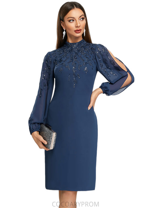 Carolina Sheath/Column High Neck Knee-Length Chiffon Cocktail Dress With Appliques Lace Sequins DA8P0022408