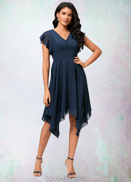 Maria A-line V-Neck Tea-Length Chiffon Cocktail Dress DA8P0022409