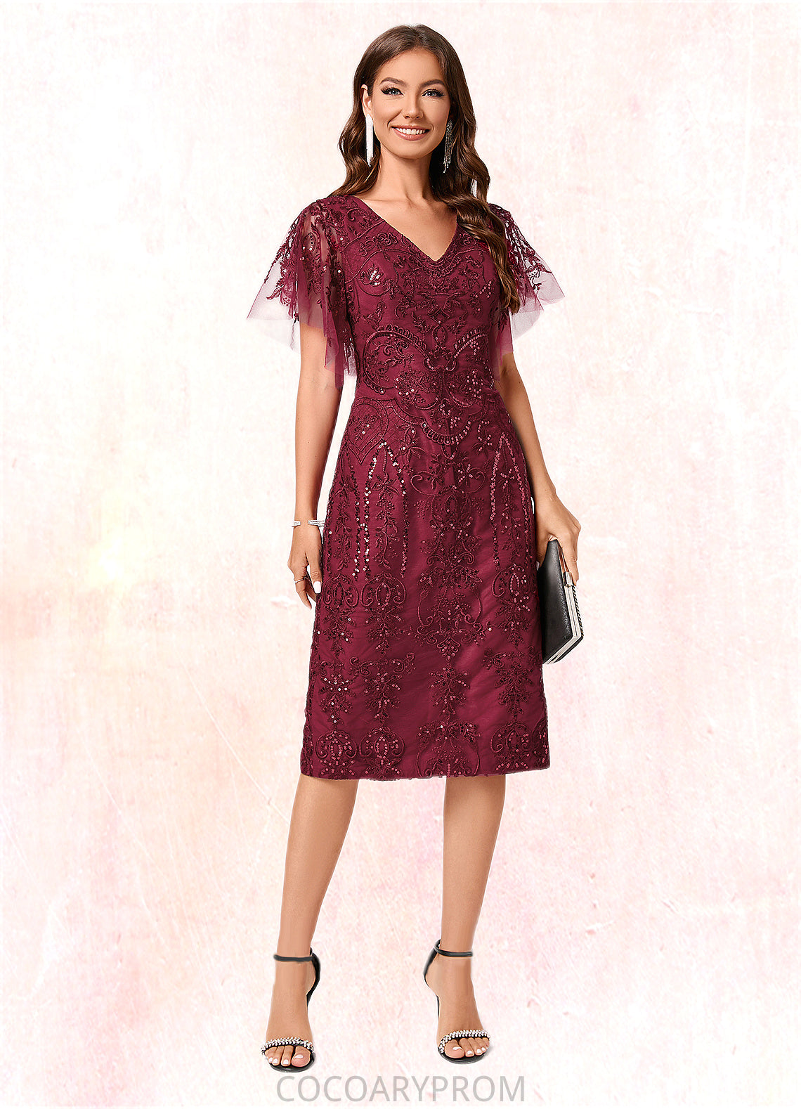 Janae A-line Off the Shoulder Knee-Length Lace Sequin Cocktail Dress With Sequins DA8P0022420