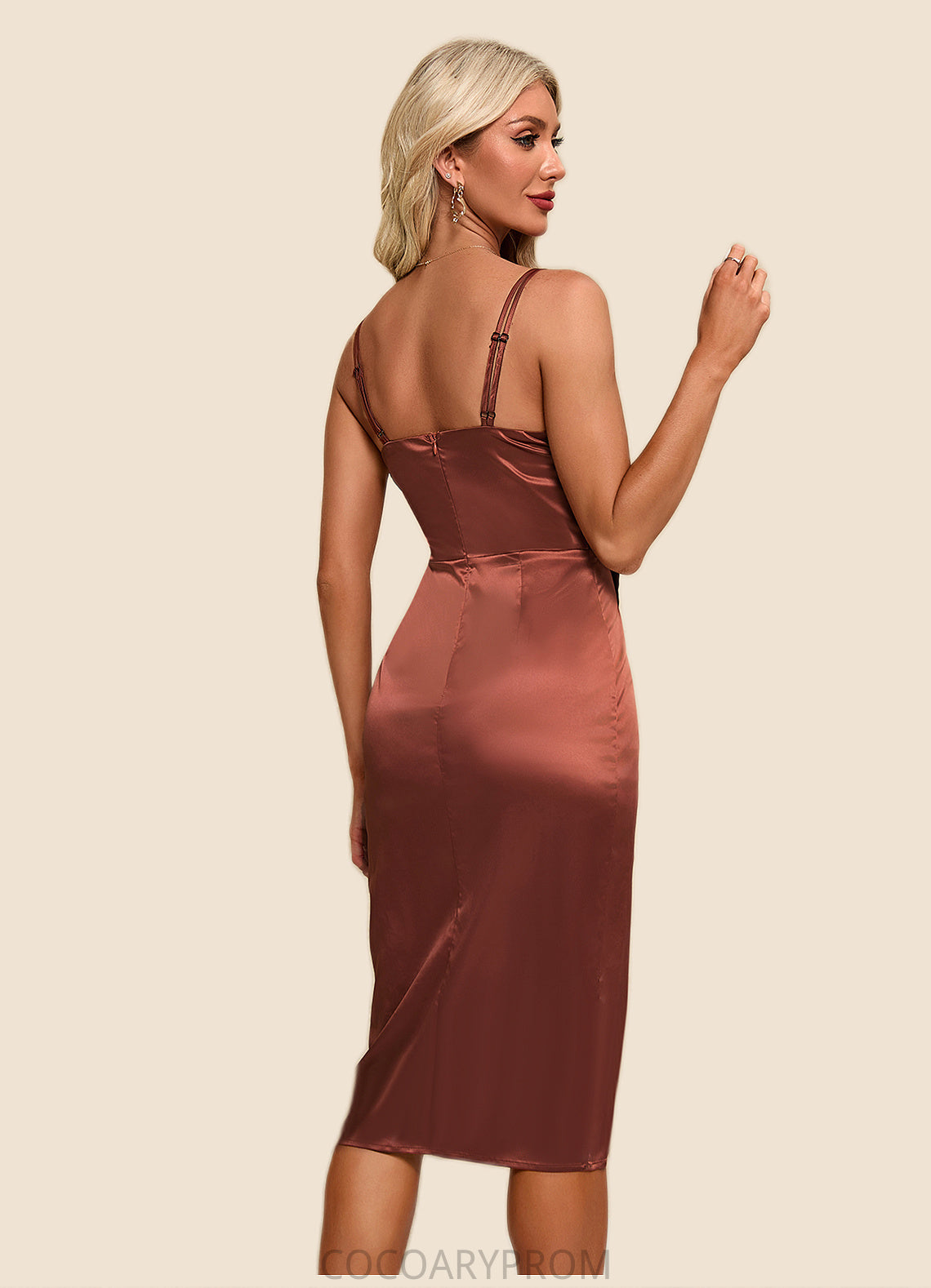 Madison V-Neck Elegant Sheath/Column Satin Asymmetrical Dresses DA8P0022423