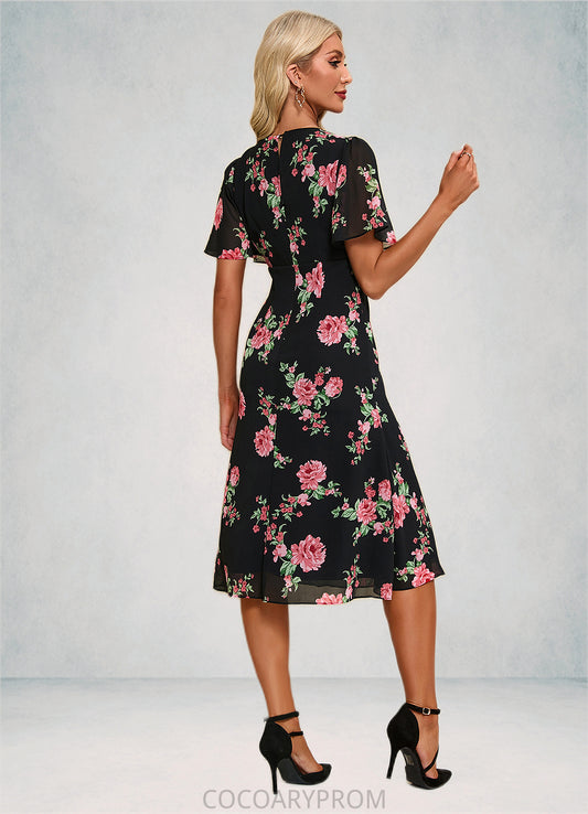 Amy Floral Print V-Neck Elegant A-line Chiffon Midi Dresses DA8P0022424