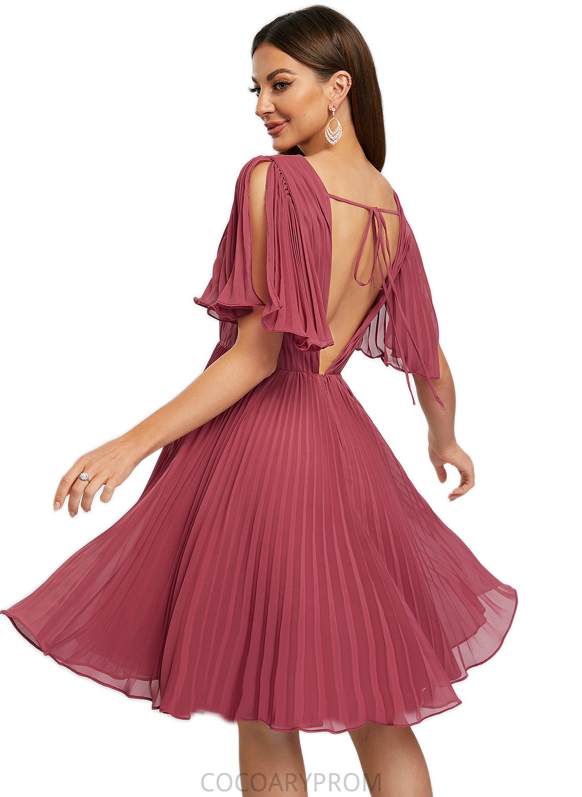 Maritza A-line V-Neck Knee-Length Chiffon Cocktail Dress With Pleated DA8P0022429