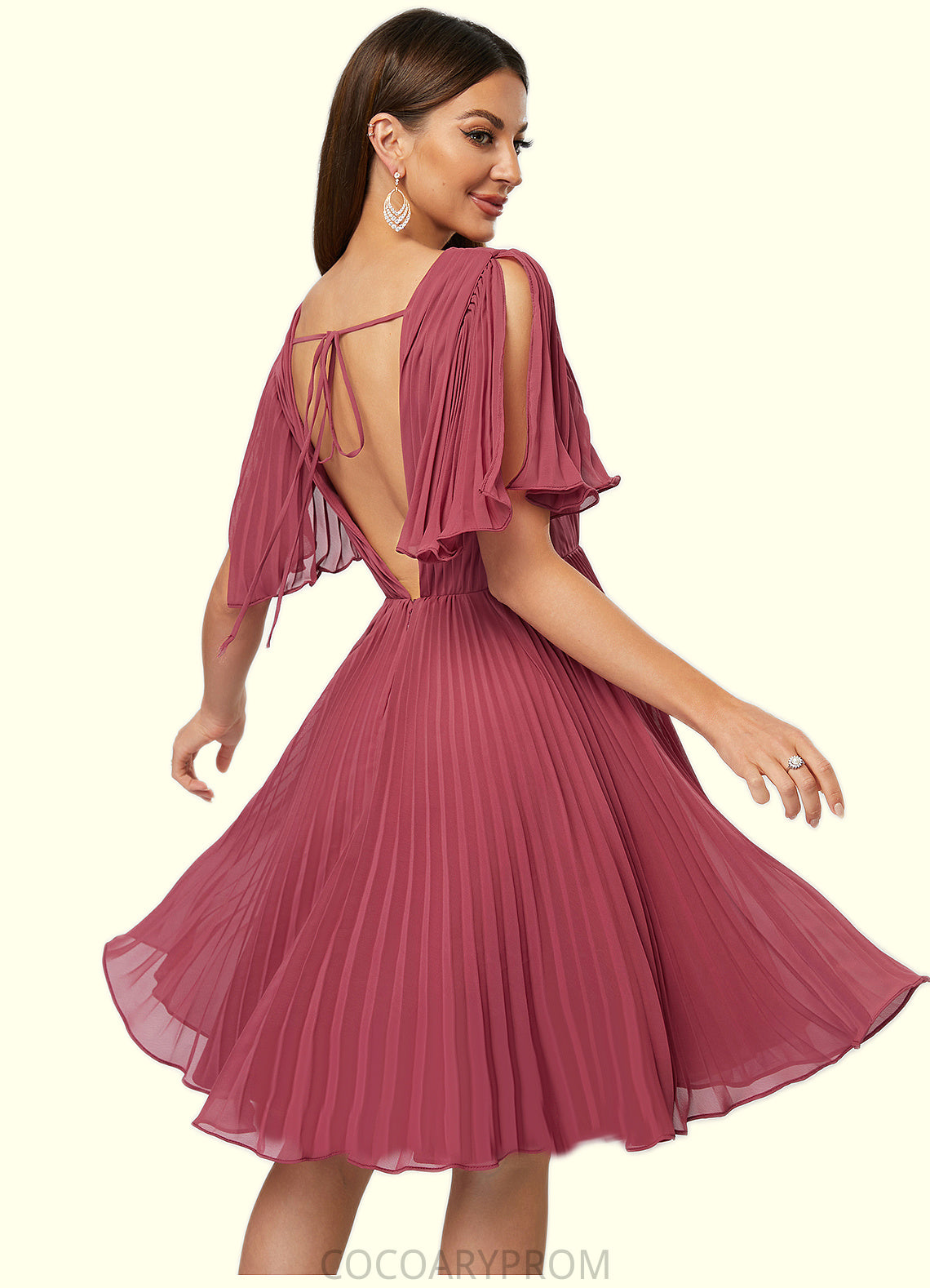 Alaina A-line V-Neck Knee-Length Chiffon Cocktail Dress With Pleated DA8P0022429