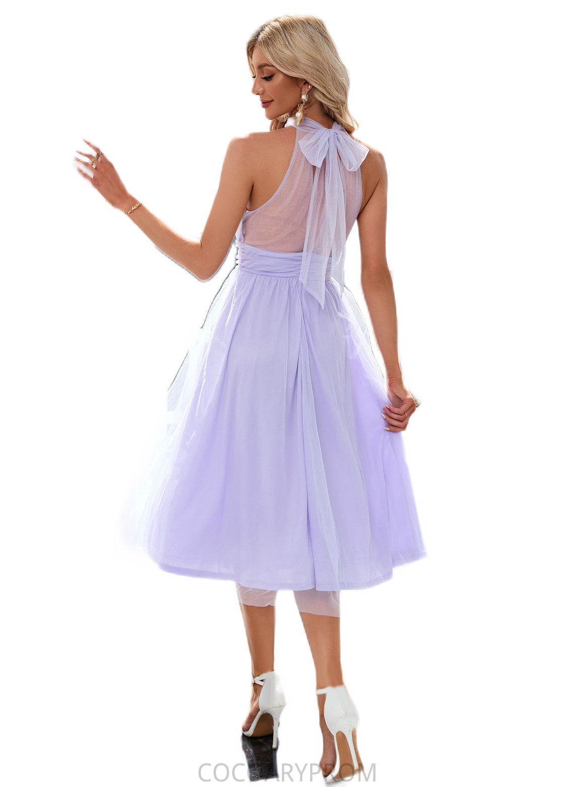 Paola Ruffle High Neck Sexy A-line Tulle Midi Dresses DA8P0022441