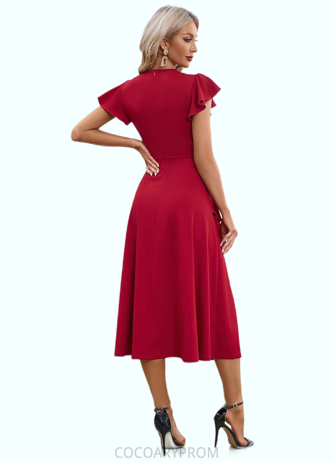 Stephany Cascading Ruffles V-Neck Elegant A-line Cotton Blends Midi Dresses DA8P0022444