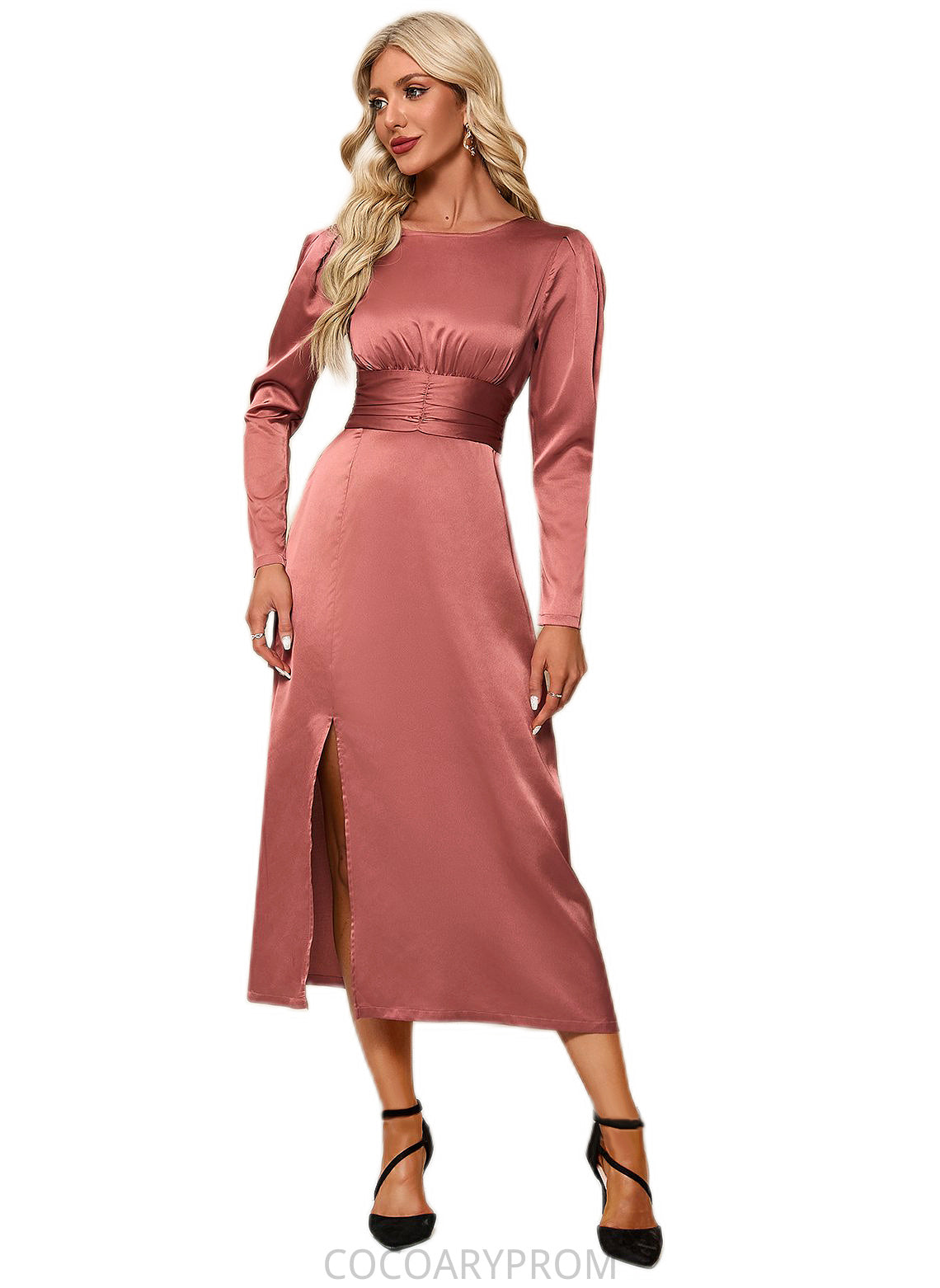 Sydney Scoop Elegant A-line Satin Midi Dresses DA8P0022453