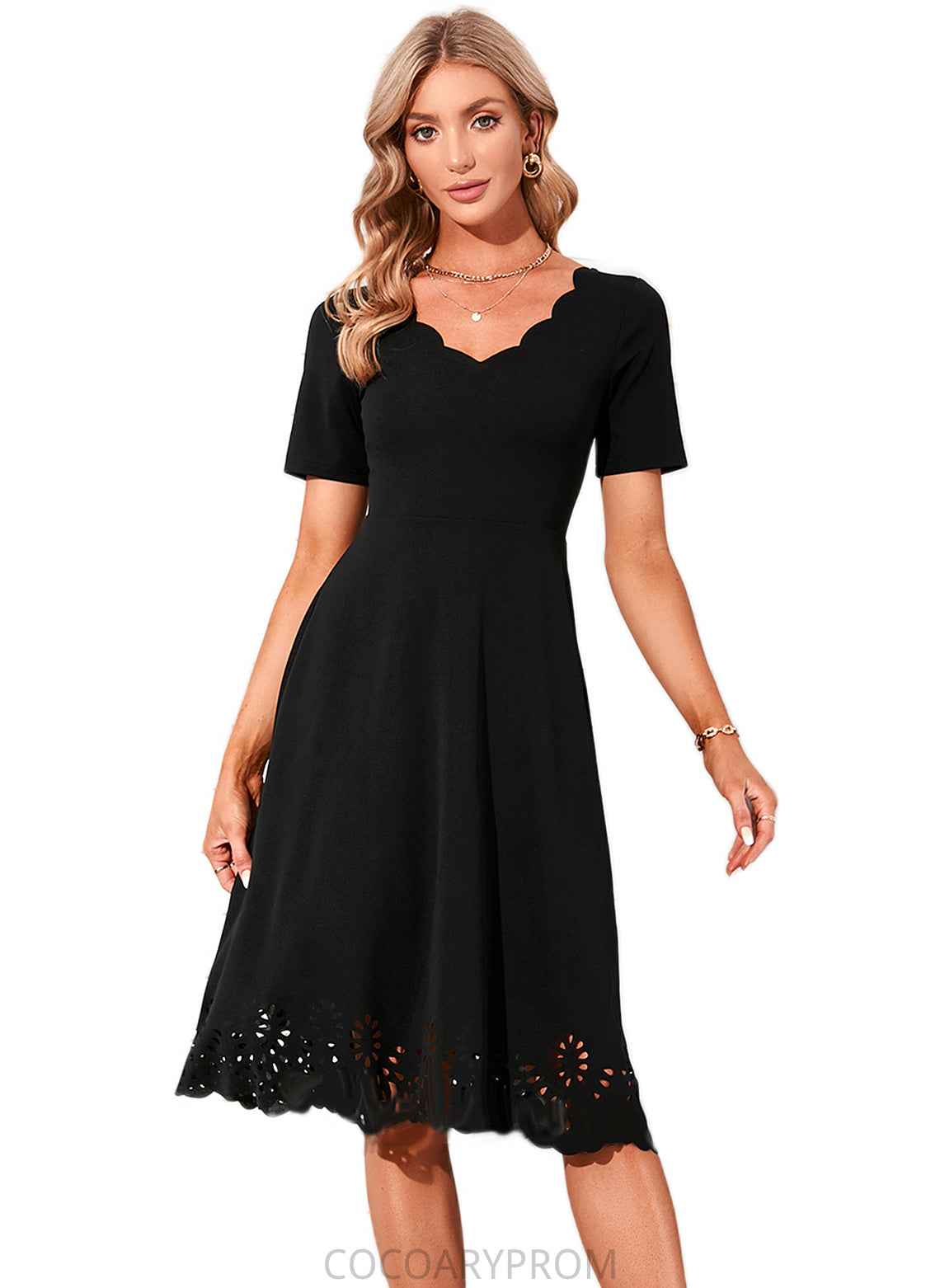 Anabelle V-Neck Elegant A-line Cotton Blends Midi Dresses DA8P0022499