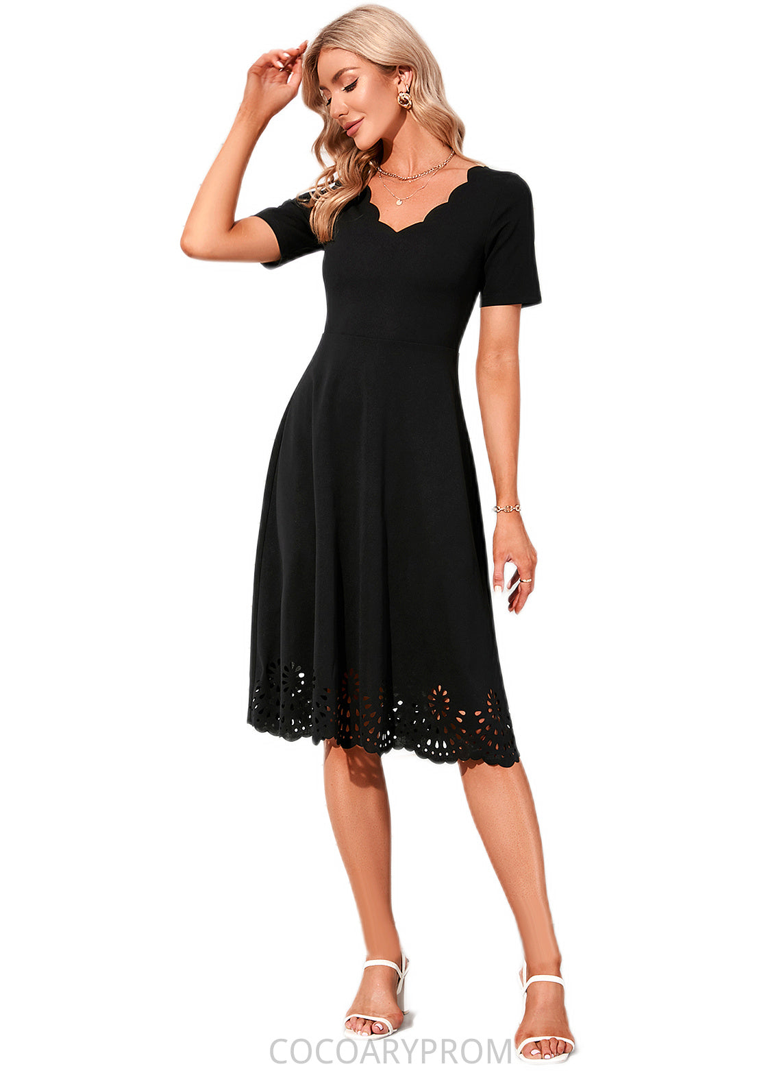 Anabelle V-Neck Elegant A-line Cotton Blends Midi Dresses DA8P0022499