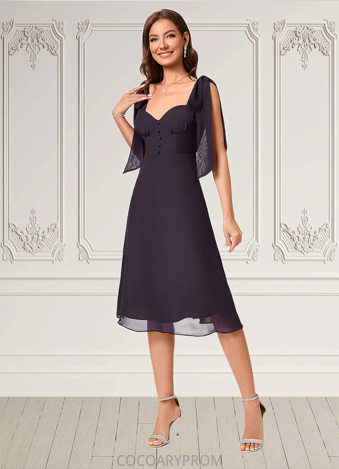 Paola A-line Sweetheart Knee-Length Chiffon Cocktail Dress DA8P0022500