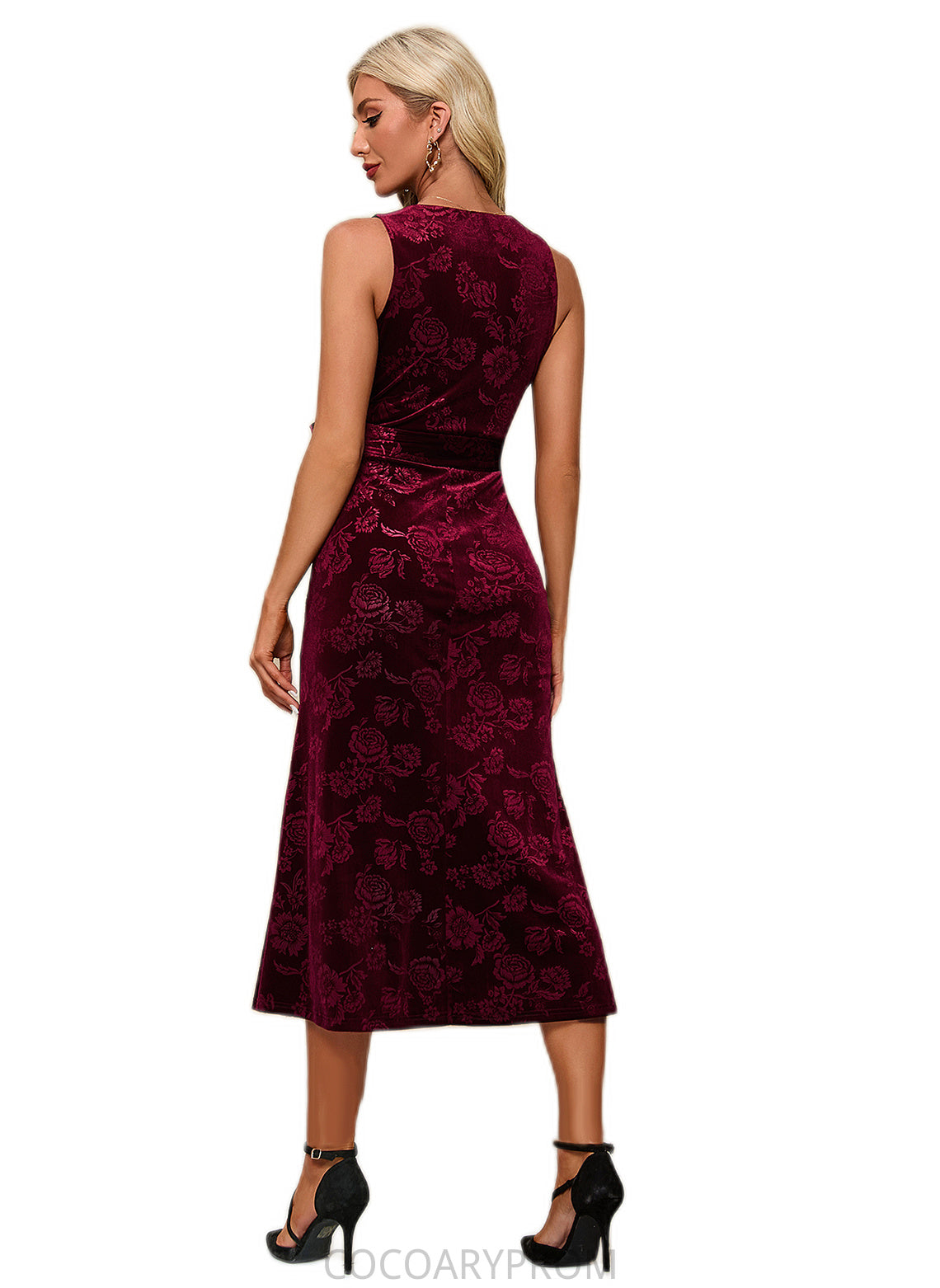 Carina Flower V-Neck Elegant A-line Velvet Midi Dresses DA8P0022504