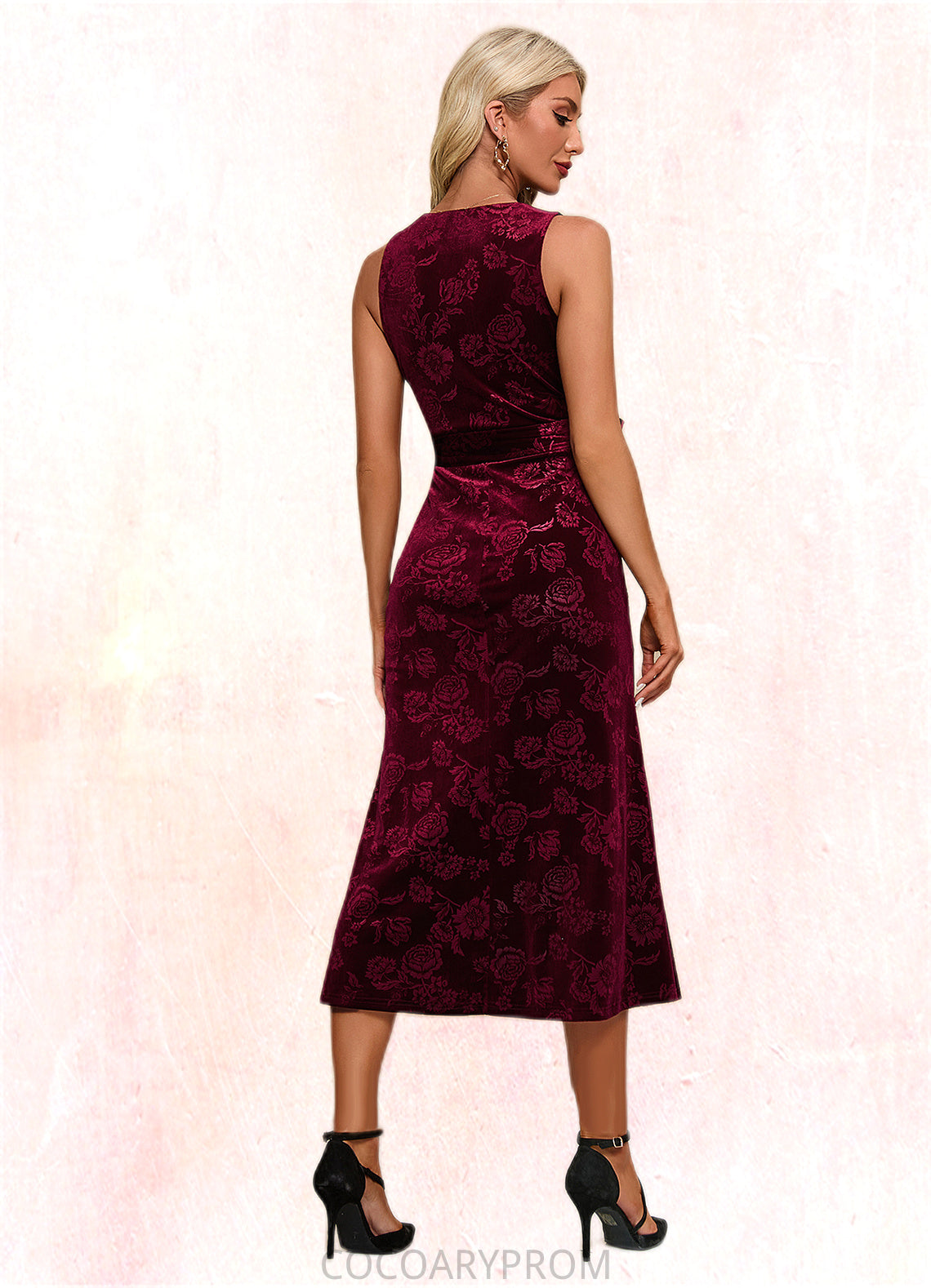 LuLu Flower V-Neck Elegant A-line Velvet Midi Dresses DA8P0022504