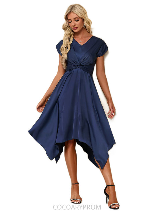 Skyla Bow V-Neck Elegant A-line Satin Asymmetrical Dresses DA8P0022506