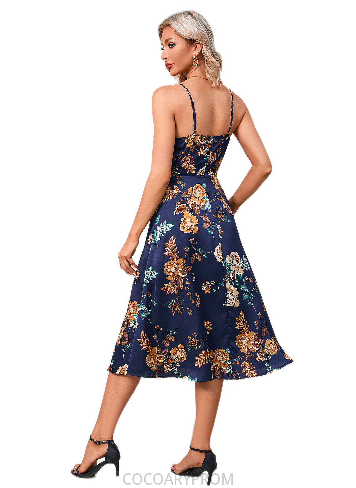 Shaylee Floral Print Cowl Elegant A-line Satin Dresses DA8P0022508