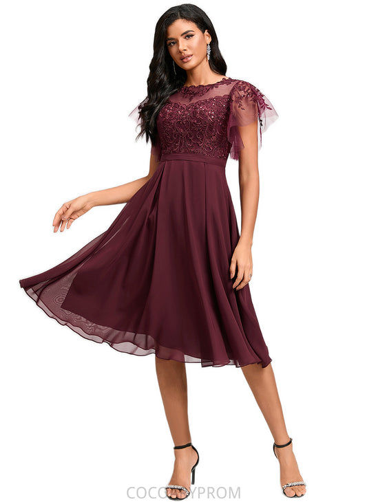 Adyson A-line Illusion Knee-Length Chiffon Cocktail Dress With Sequins DA8P0022512