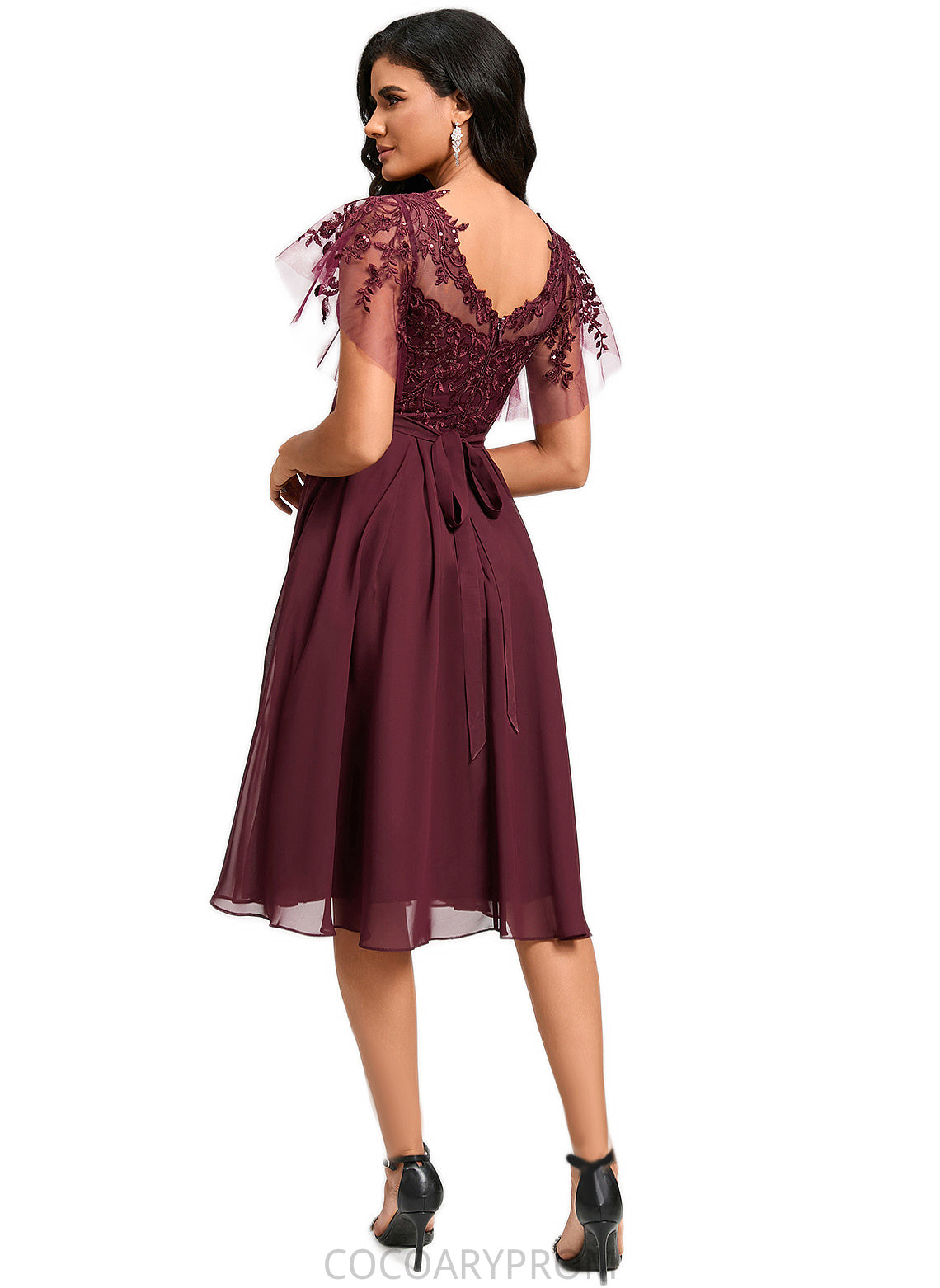 Adyson A-line Illusion Knee-Length Chiffon Cocktail Dress With Sequins DA8P0022512