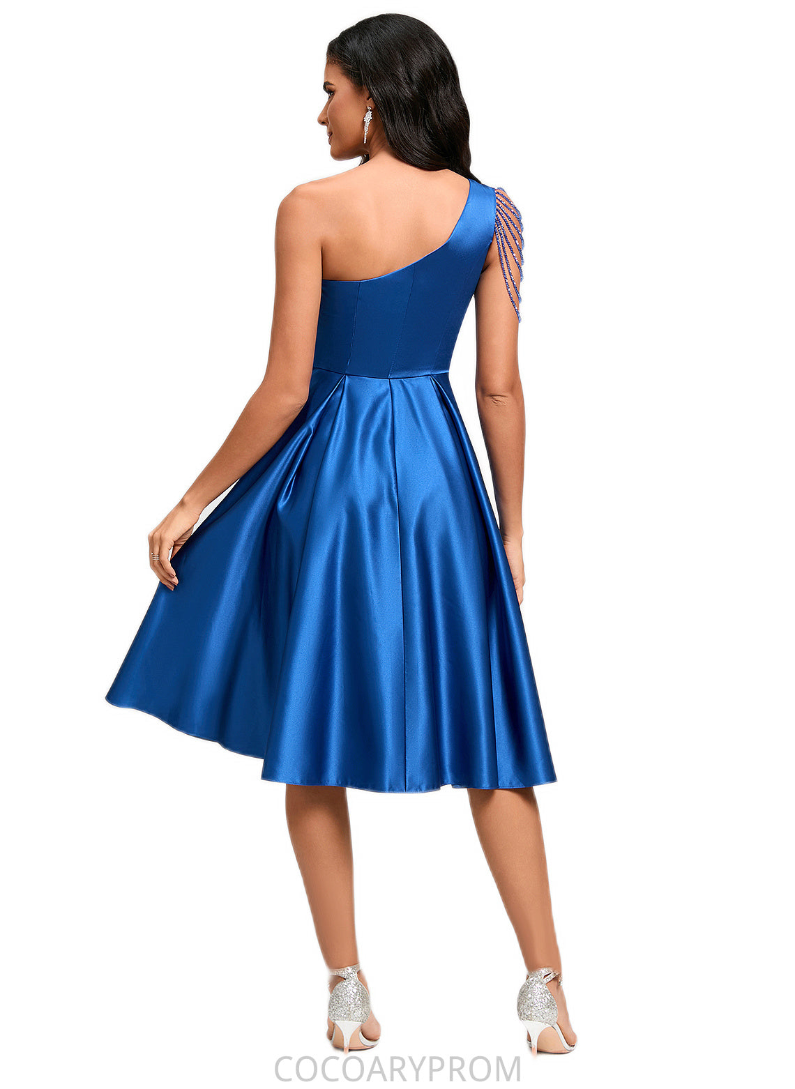 Jocelyn A-line One Shoulder Knee-Length Satin Cocktail Dress With Beading Pleated DA8P0022531