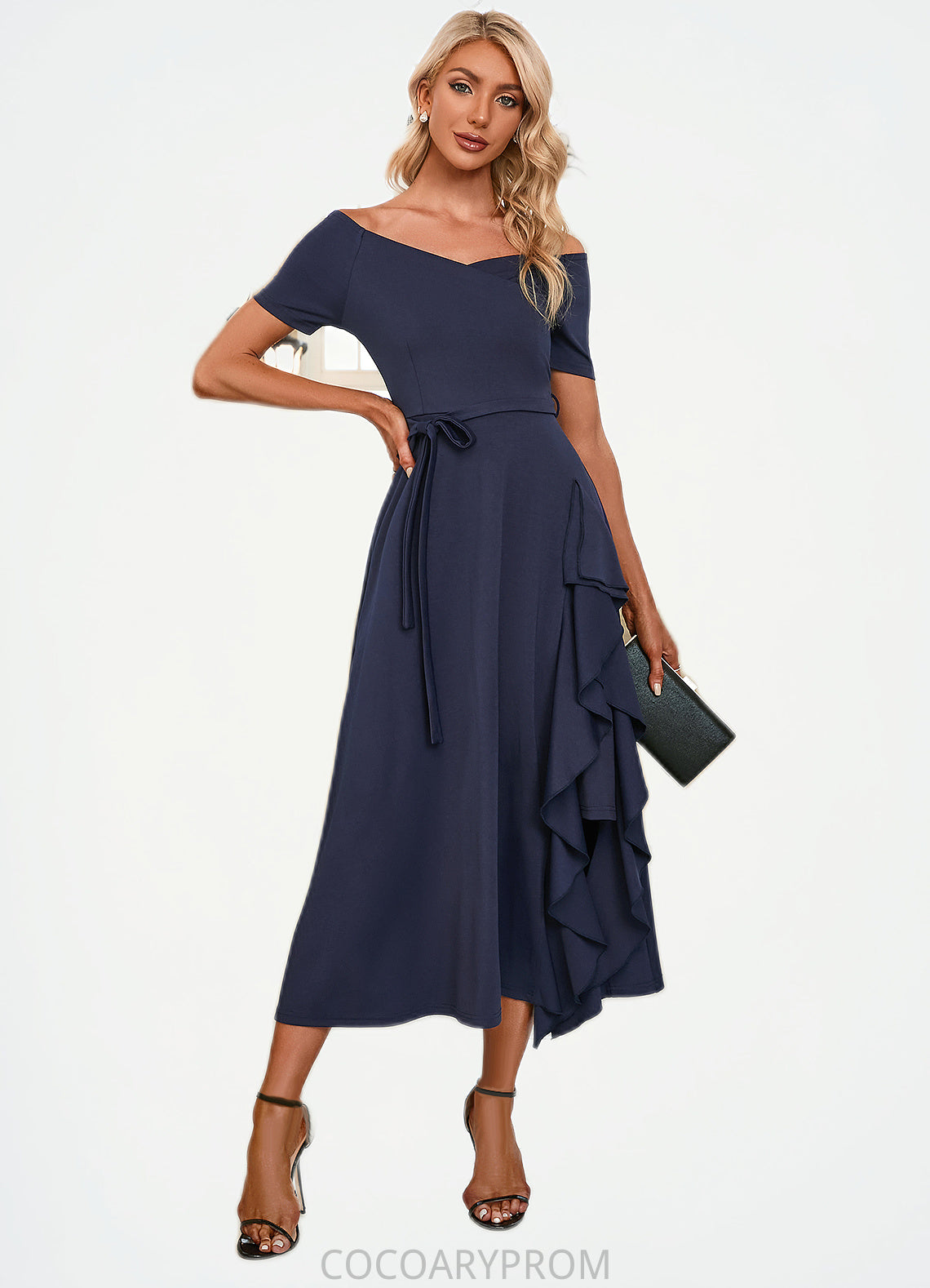 Elsie V-Neck Elegant A-line Cotton Blends Midi Dresses DA8P0022561