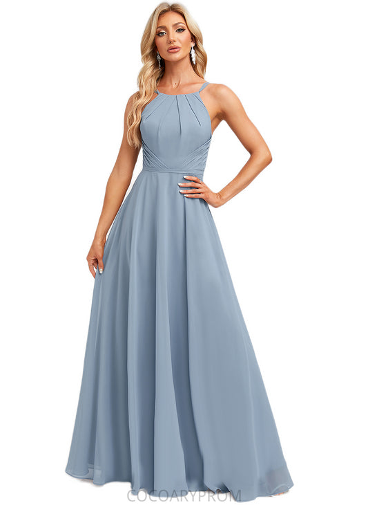 Stephany A-line Halter Floor-Length Chiffon Bridesmaid Dress DA8P0022575