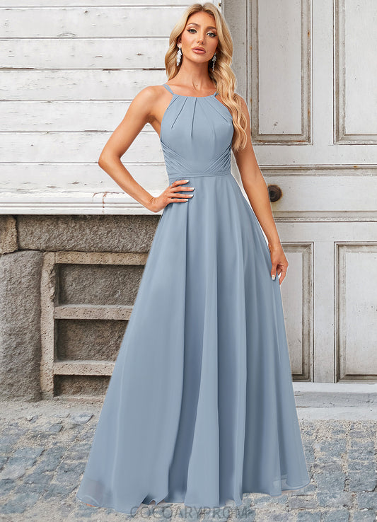 Blanche A-line Halter Floor-Length Chiffon Bridesmaid Dress DA8P0022575